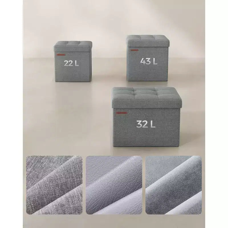 Pouf Contenitore Pieghevole Cubo, Tessuto effetto lino, Cubo da 30 cm, Capacità 130 kg, 23 Litri