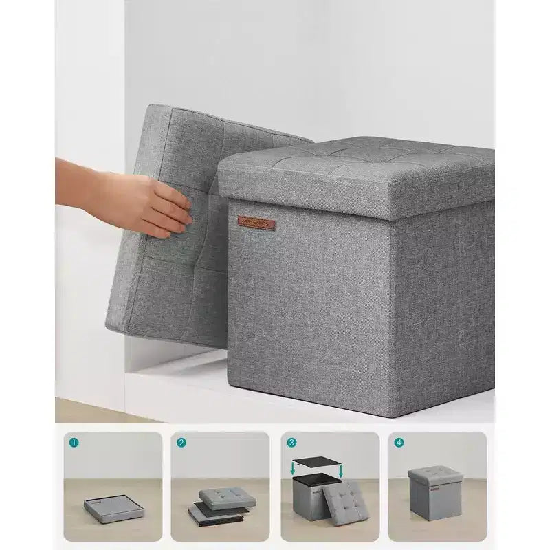 Pouf Contenitore Pieghevole Cubo, Tessuto effetto lino, Cubo da 30 cm, Capacità 130 kg, 23 Litri