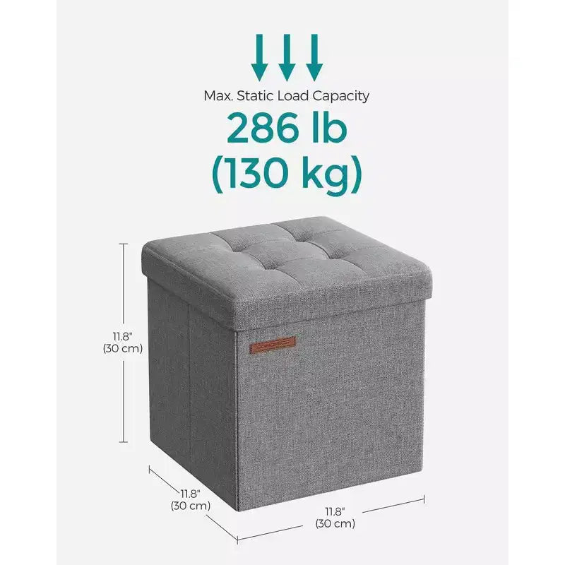 Pouf Contenitore Pieghevole Cubo, Tessuto effetto lino, Cubo da 30 cm, Capacità 130 kg, 23 Litri
