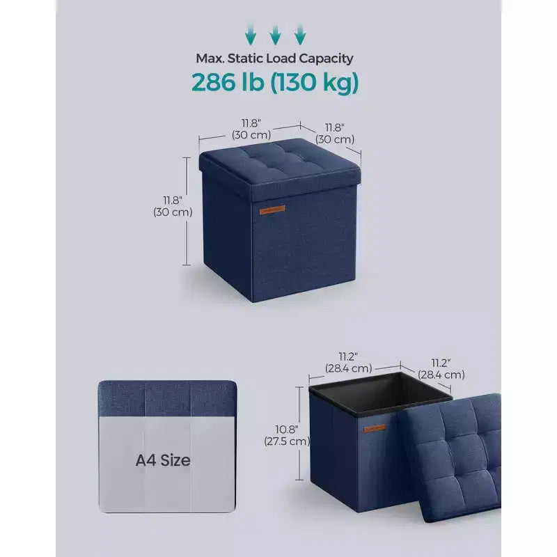 Pouf Contenitore Pieghevole Cubo, Tessuto effetto lino, Cubo da 30 cm, Capacità 130 kg, 23 Litri