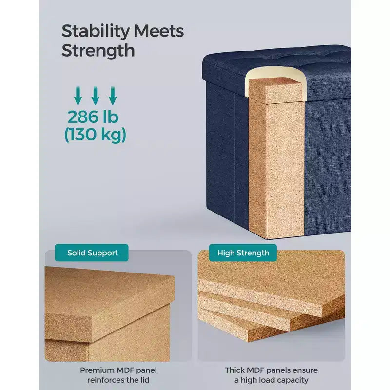 Pouf Contenitore Pieghevole Cubo, Tessuto effetto lino, Cubo da 30 cm, Capacità 130 kg, 23 Litri