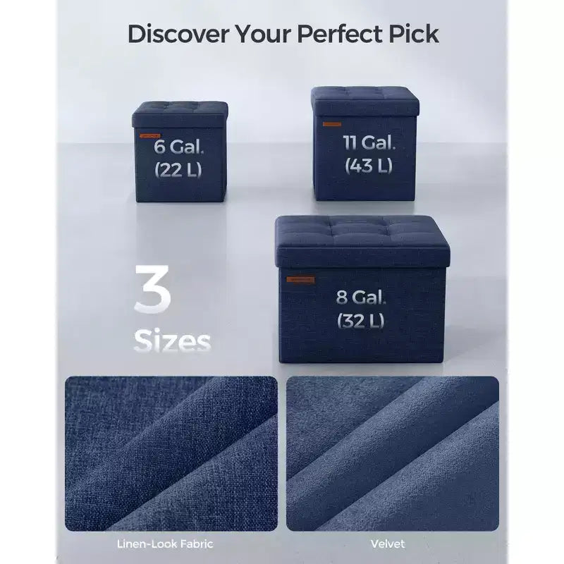 Pouf Contenitore Pieghevole Cubo, Tessuto effetto lino, Cubo da 30 cm, Capacità 130 kg, 23 Litri