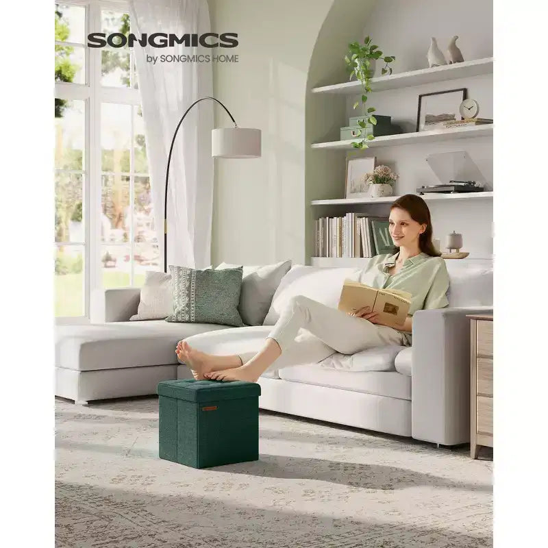 Pouf Contenitore Pieghevole Cubo, Tessuto effetto lino, Cubo da 30 cm, Capacità 130 kg, 23 Litri