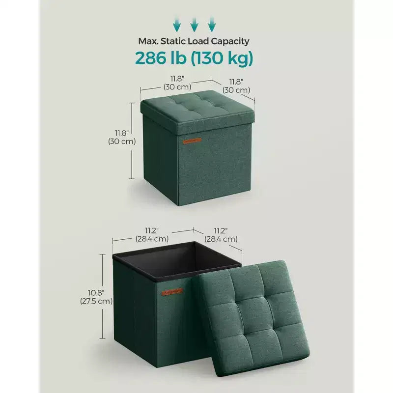 Pouf Contenitore Pieghevole Cubo, Tessuto effetto lino, Cubo da 30 cm, Capacità 130 kg, 23 Litri
