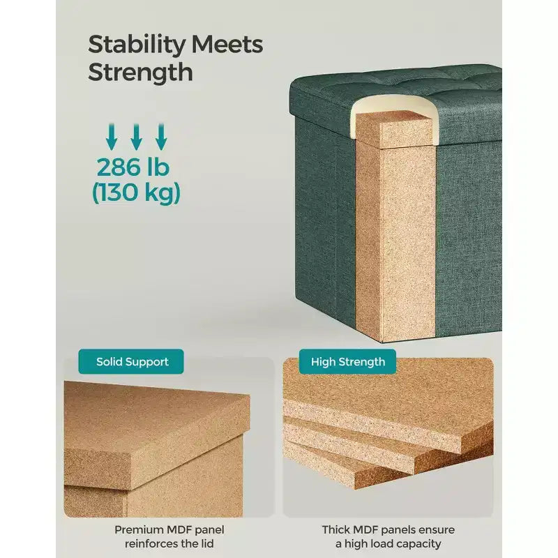 Pouf Contenitore Pieghevole Cubo, Tessuto effetto lino, Cubo da 30 cm, Capacità 130 kg, 23 Litri