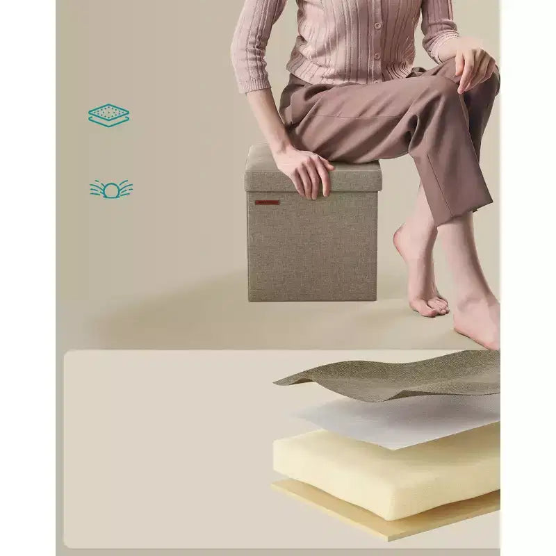 Pouf Contenitore Pieghevole Cubo, Tessuto effetto lino, Cubo da 30 cm, Capacità 130 kg, 23 Litri