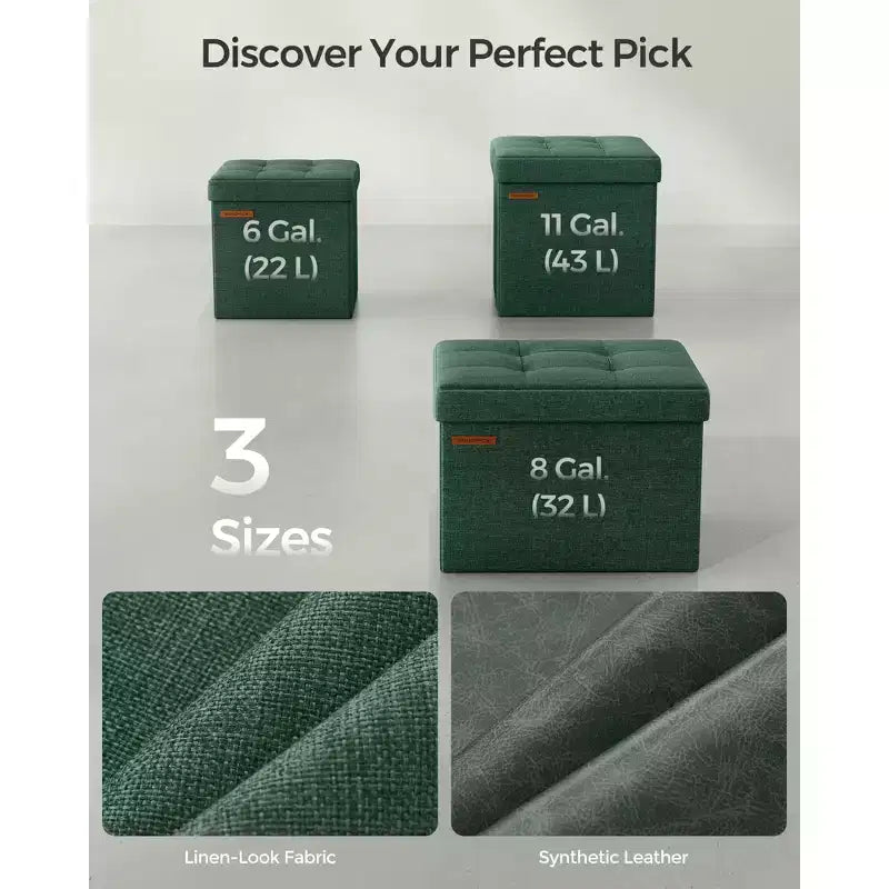 Pouf Contenitore Pieghevole Cubo, Tessuto effetto lino, Cubo da 30 cm, Capacità 130 kg, 23 Litri