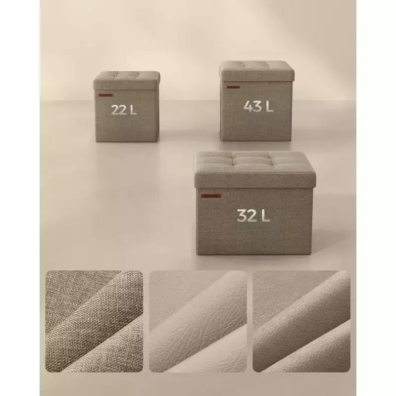 Pouf Contenitore Pieghevole Cubo, Tessuto effetto lino, Cubo da 30 cm, Capacità 130 kg, 23 Litri