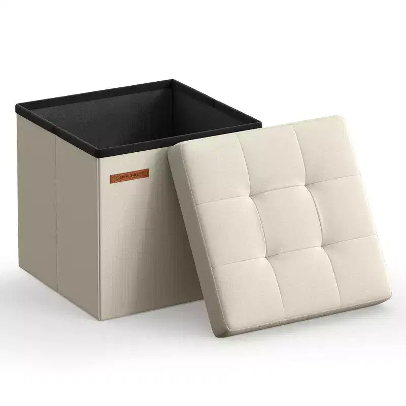Pouf Contenitore Pieghevole Cubo, Tessuto effetto lino, Cubo da 30 cm, Capacità 130 kg, 23 Litri