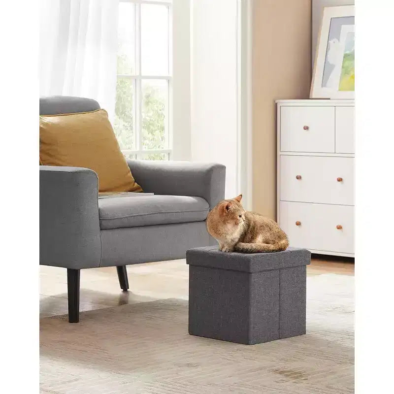 Pouf Contenitore Pieghevole Cubo, Tessuto effetto lino, Cubo da 30 cm, Capacità 130 kg, 23 Litri