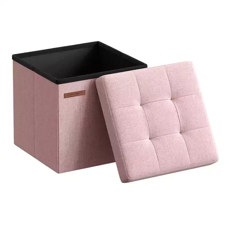 Pouf Contenitore Pieghevole Cubo, Tessuto effetto lino, Cubo da 30 cm, Capacità 130 kg, 23 Litri