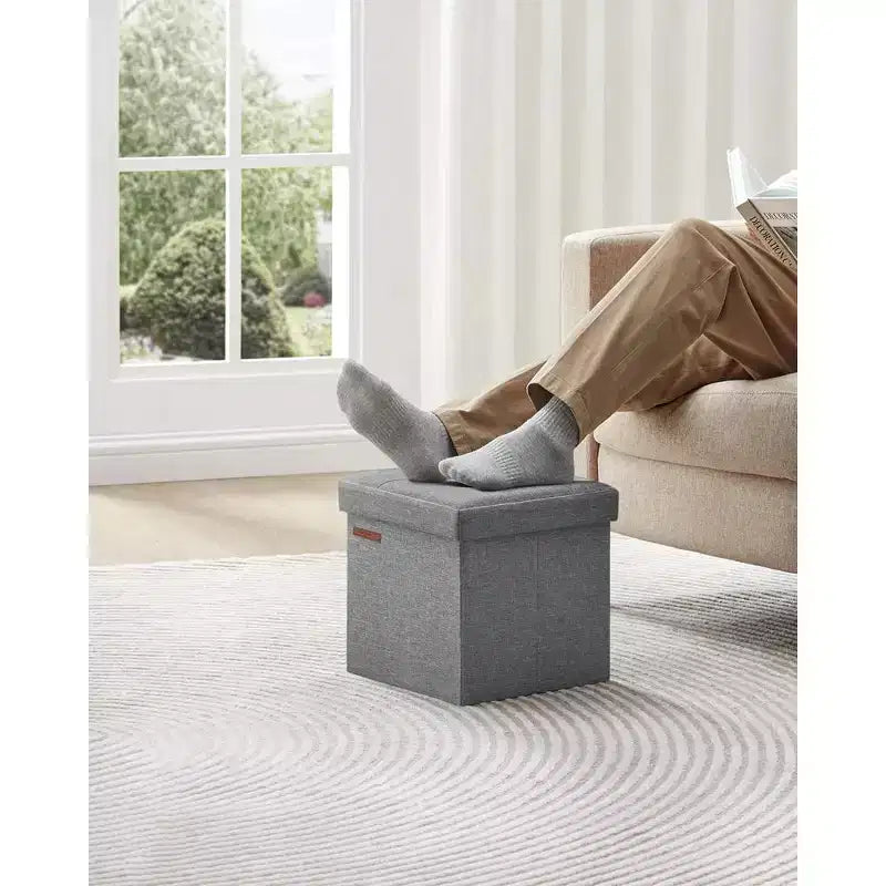 Pouf Contenitore Pieghevole Cubo, Tessuto effetto lino, Cubo da 30 cm, Capacità 130 kg, 23 Litri