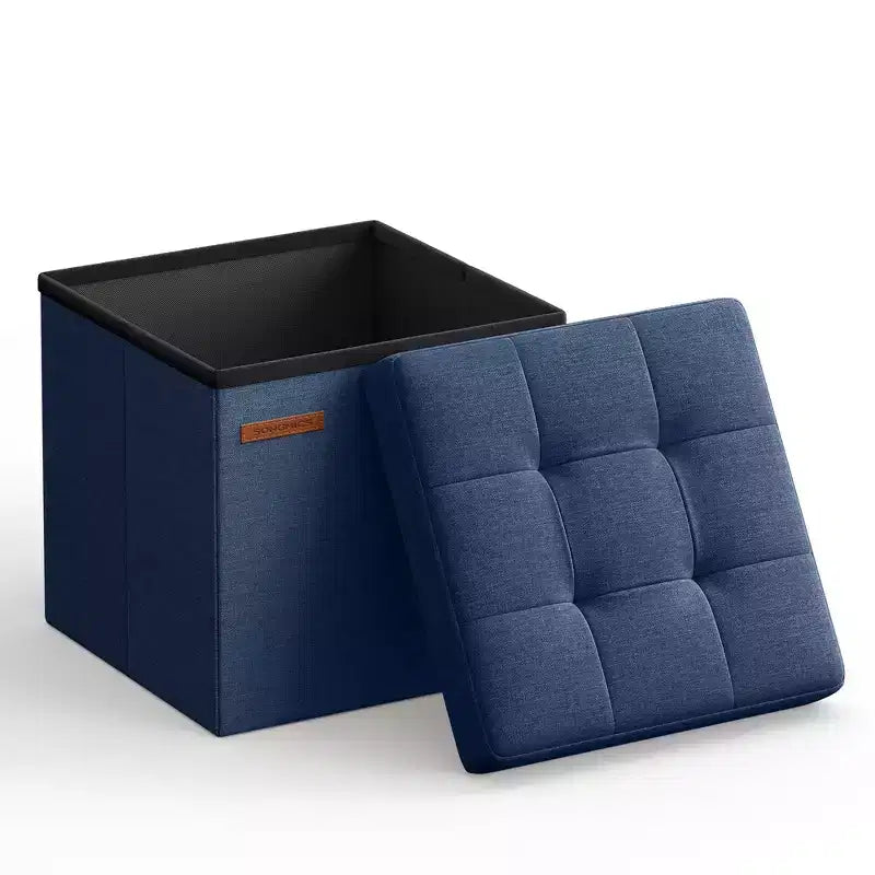 Pouf Contenitore Pieghevole Cubo, Tessuto effetto lino, Cubo da 30 cm, Capacità 130 kg, 23 Litri