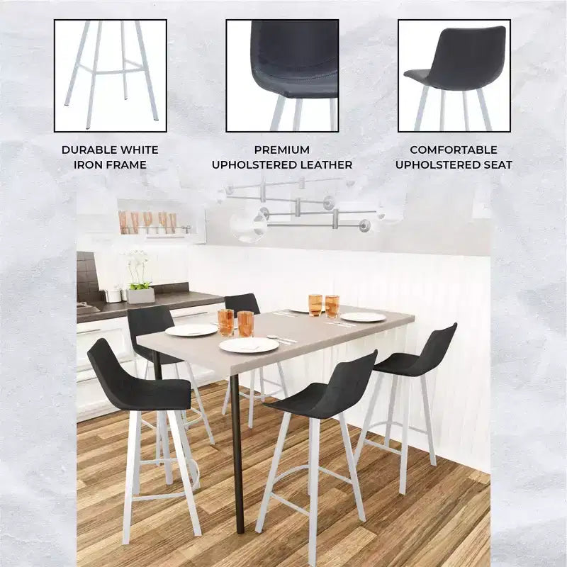Sgabello da bar moderno 104 cm in pelle PU con schienale basso, gambe in ferro e poggiapiedi, portata 120 kg