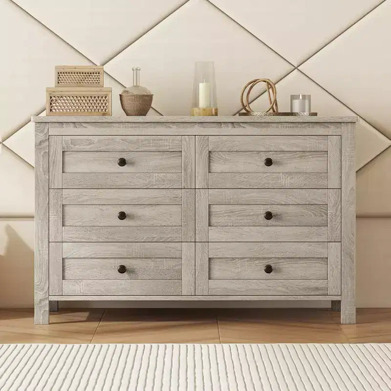Cassettiera in Stile Rustico Retrò con 6 Cassetti, Mobile Contenitore in Legno per Camera da Letto
