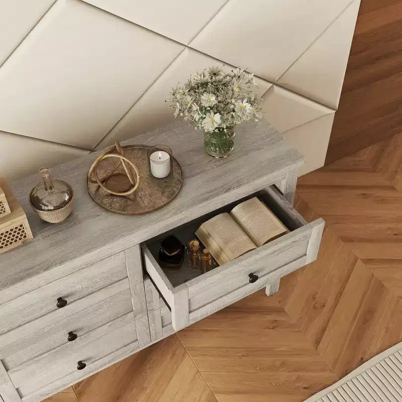 Cassettiera in Stile Rustico Retrò con 6 Cassetti, Mobile Contenitore in Legno per Camera da Letto