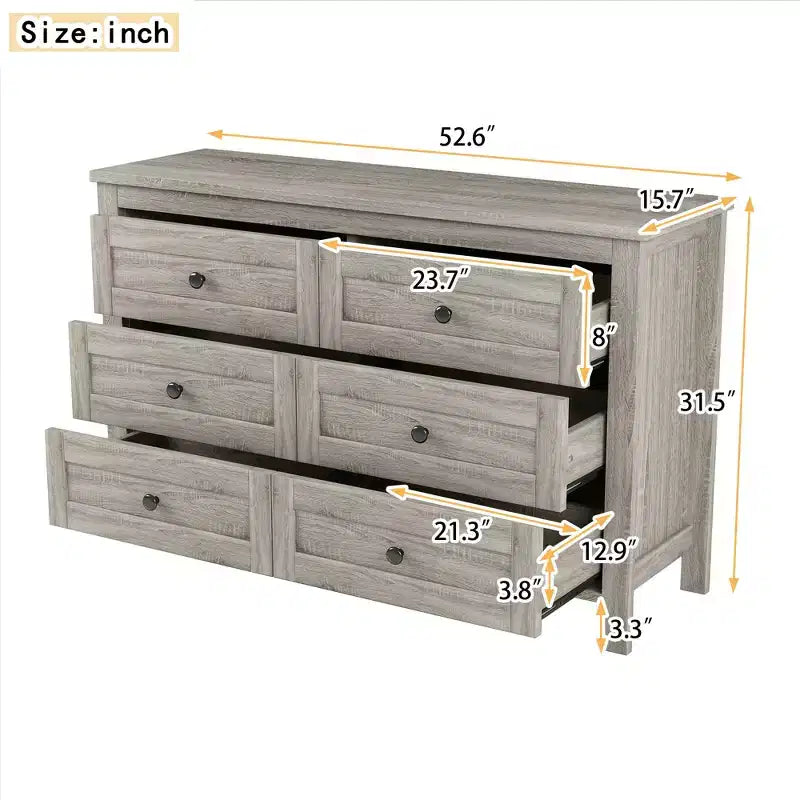 Cassettiera in Stile Rustico Retrò con 6 Cassetti, Mobile Contenitore in Legno per Camera da Letto