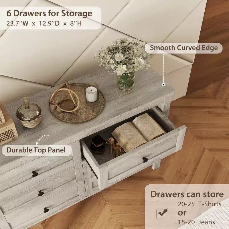 Cassettiera in Stile Rustico Retrò con 6 Cassetti, Mobile Contenitore in Legno per Camera da Letto