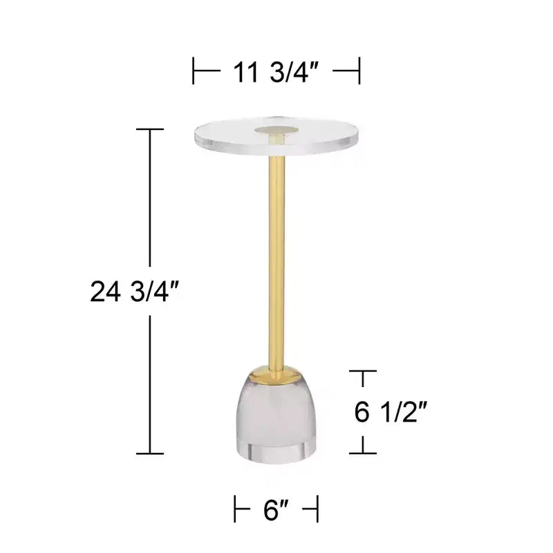 Tavolino Luxe Gold 24 3/4 con piano in acrilico e base in vetro