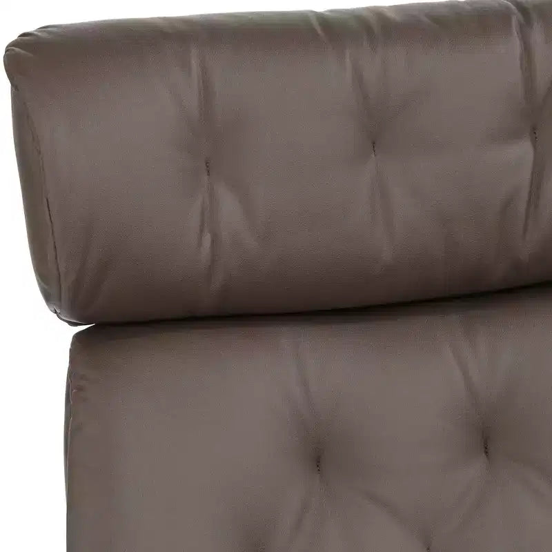 Poltrona reclinabile girevole in ecopelle trapuntata color cioccolato con pouf obliquo