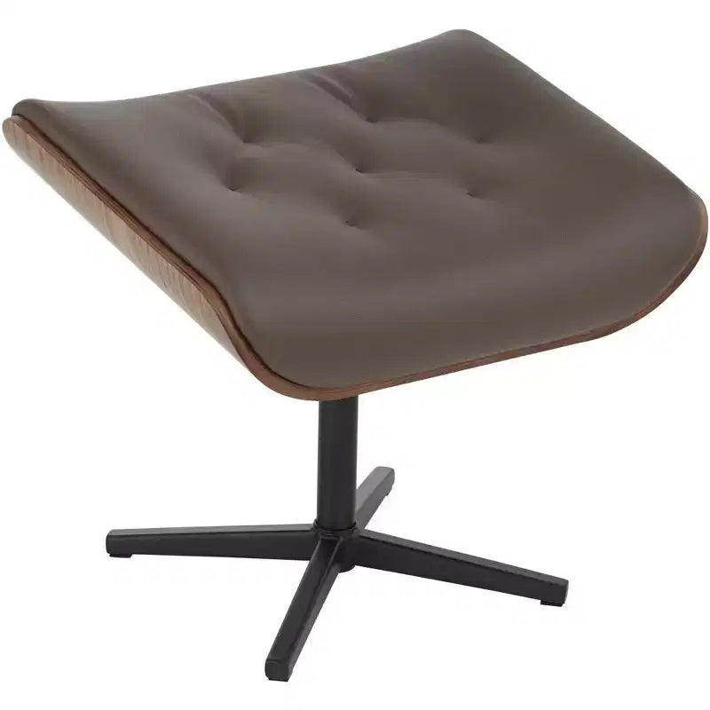 Poltrona reclinabile girevole in ecopelle trapuntata color cioccolato con pouf obliquo